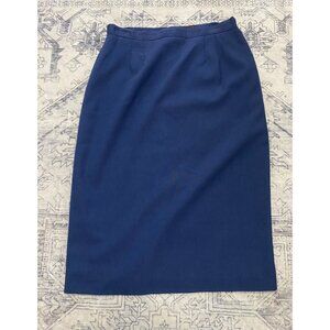 Vintage Christy Girl Womens Navy Midi Pencil Skirt Size 12 Stretch Waistband
